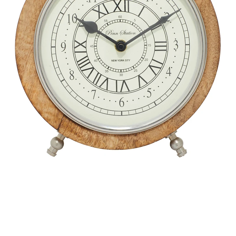 The Novogratz 10" Brown Mango Wood & Aluminum Clock