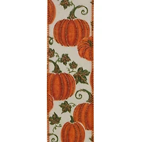 Reliant 2.5" x 10yd. Muslin Wired Leafy Pumpkin Sparkle Ribbon