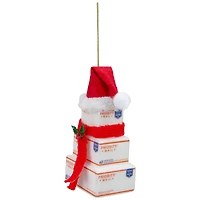 4.5" White and Red USPS Priority Mail Stacked Packages Santa Hat Christmas Ornament