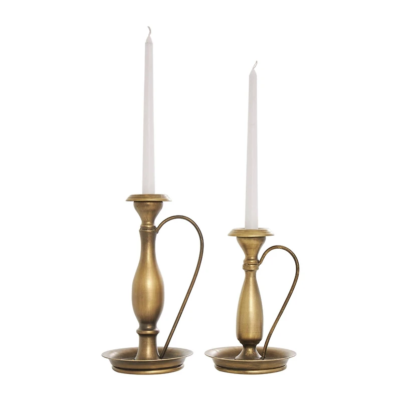 Bronze Metal Antique Style Candle Holder with Candle Plates & Handles Set