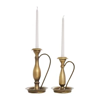 Bronze Metal Antique Style Candle Holder with Candle Plates & Handles Set