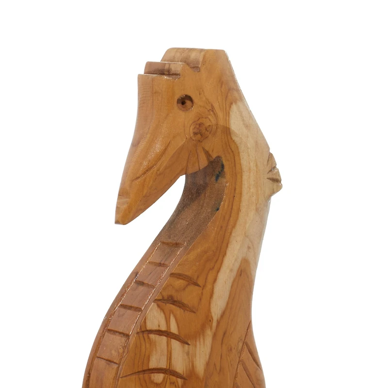 Set of 2 Brown Teak Wood Natural Sculpture 17", 18"