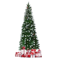 Costway 7.5ft. Snow Flocked Pencil Hinged Christmas Tree with Pinecones