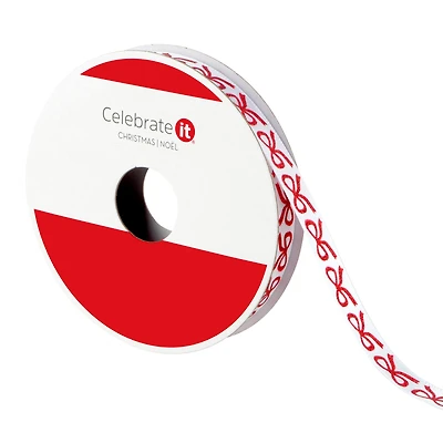 3/8" x 12ft. Red Bow on White Ribbon by Celebrate It® Christmas
