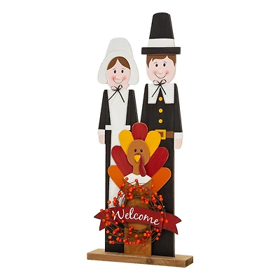 Glitzhome® 36" Thanksgiving Pilgrim Couple Porch Décor