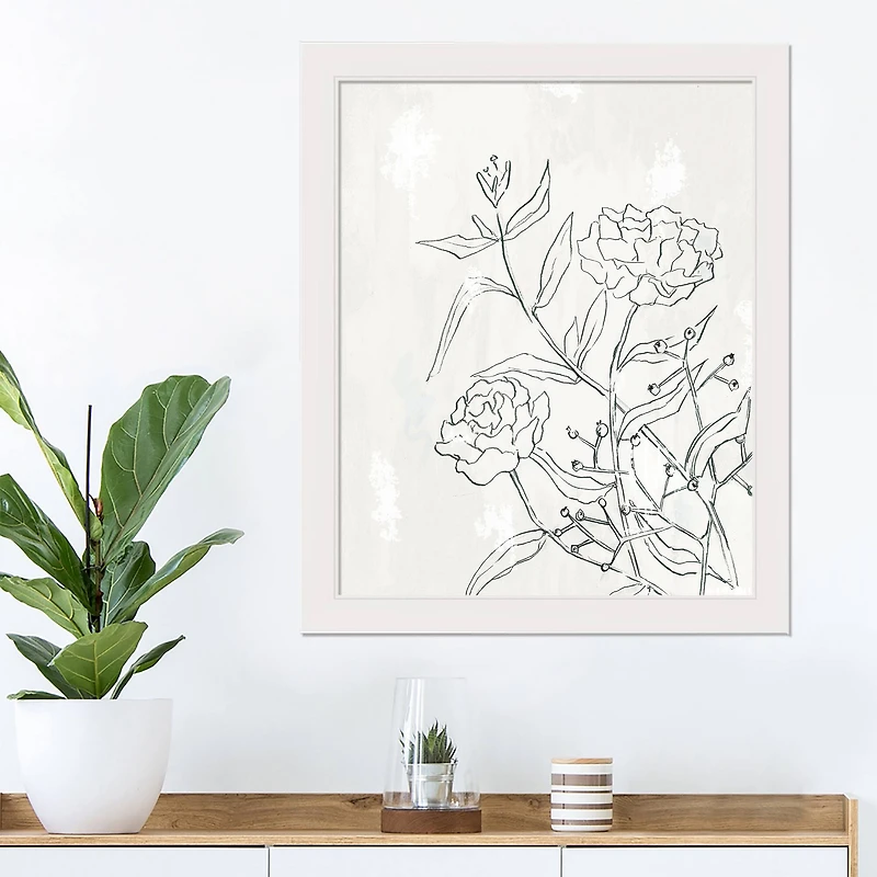Pencil Florals Wall Print in White Frame