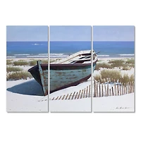 Designart - Blue Boat on Beach - Beach Canvas Artwork