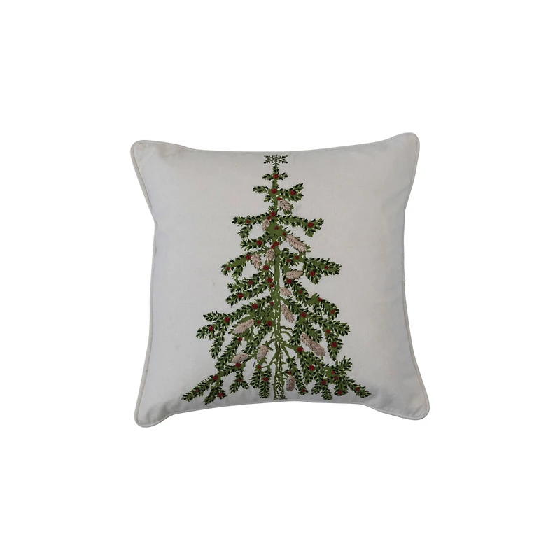 Hello Honey® Christmas Tree Printed Cotton Pillow with Embroidery & Piping