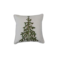 Hello Honey® Christmas Tree Printed Cotton Pillow with Embroidery & Piping