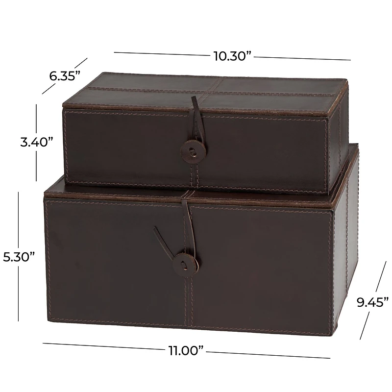 Leather Storage Box with Leather Loop Closure Set