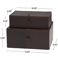 Leather Storage Box with Leather Loop Closure Set