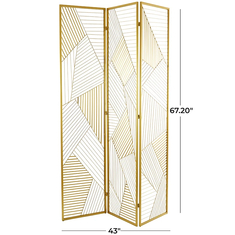 Gold Metal Hinged Foldable Partition 3 Panel Geometric Room Divider Screen 43" x 2" x 67"