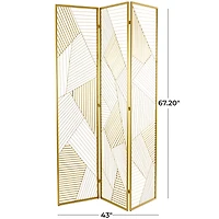 Gold Metal Hinged Foldable Partition 3 Panel Geometric Room Divider Screen 43" x 2" x 67"