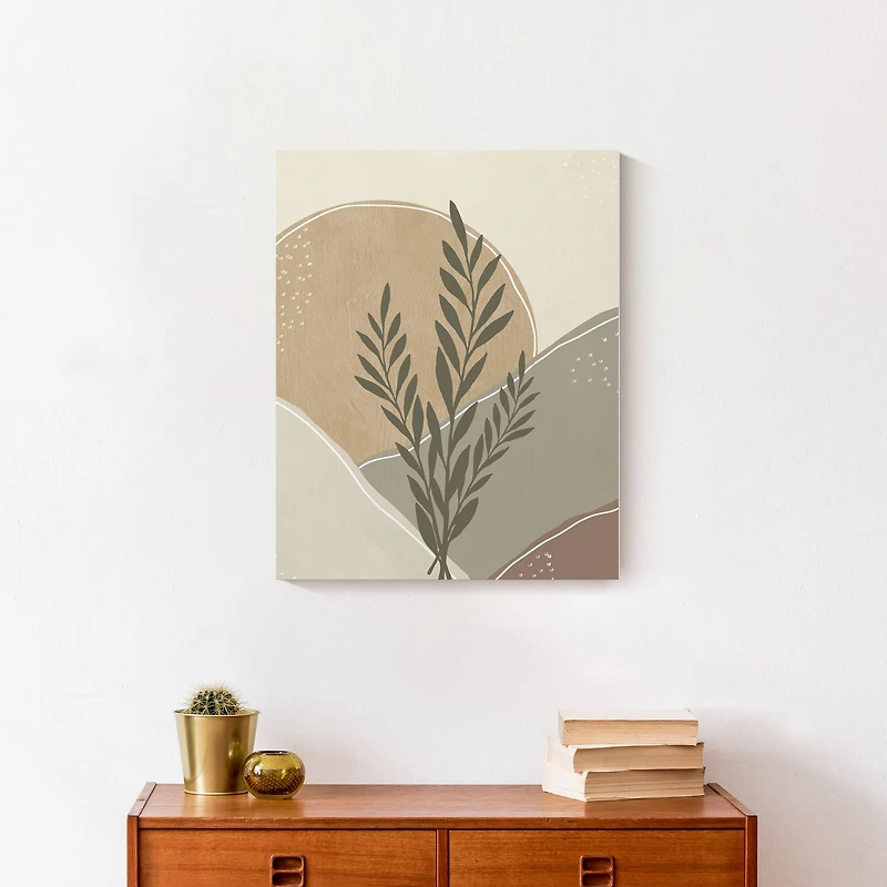 Boho Leaves On Mustard 16" x 20" Canvas Wall Art