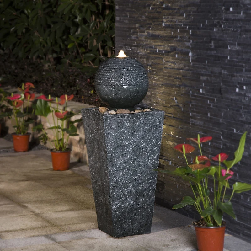 Glitzhome® 32" Polyresin Rippling Floating Sphere Outdoor Fountain with LED Light