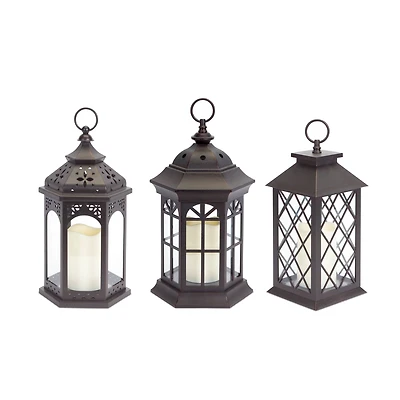 13" Lanterns with LED Candles Set