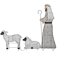 Fabric Glitter Shepherd and Sheep Set with Warm & Cool White UL LED Lights