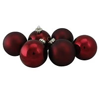 6ct. 3" Burgundy Red 2-Finish Glass Ball Ornaments