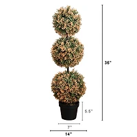 3ft. UV Resistant Autumn Triple Ball Boxwood Artificial Fall Topiary Tree with 30 Warm White LED Lights (Indoor/Outdoor)