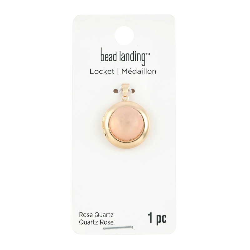 Pink Quartz & Gold Round Locket by Bead Landing™