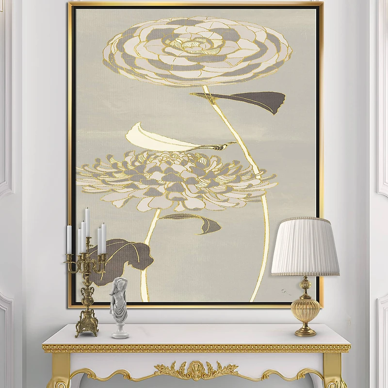 Designart - Gold Metallic Floral Garden III