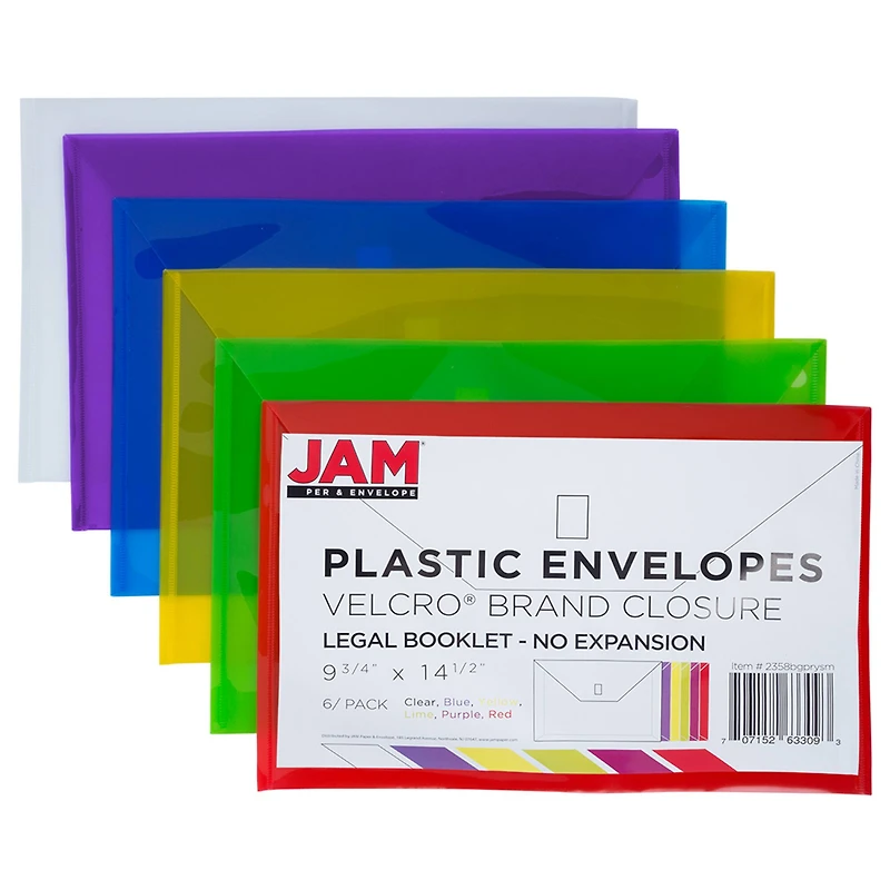 JAM Paper 9.5" x 14.37" Hook & Loop Closure Plastic Envelopes, 6ct.