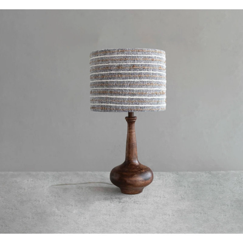 Hello Honey® 28" Mango Wood Table Lamp with Woven Cotton and Linen Striped Shade