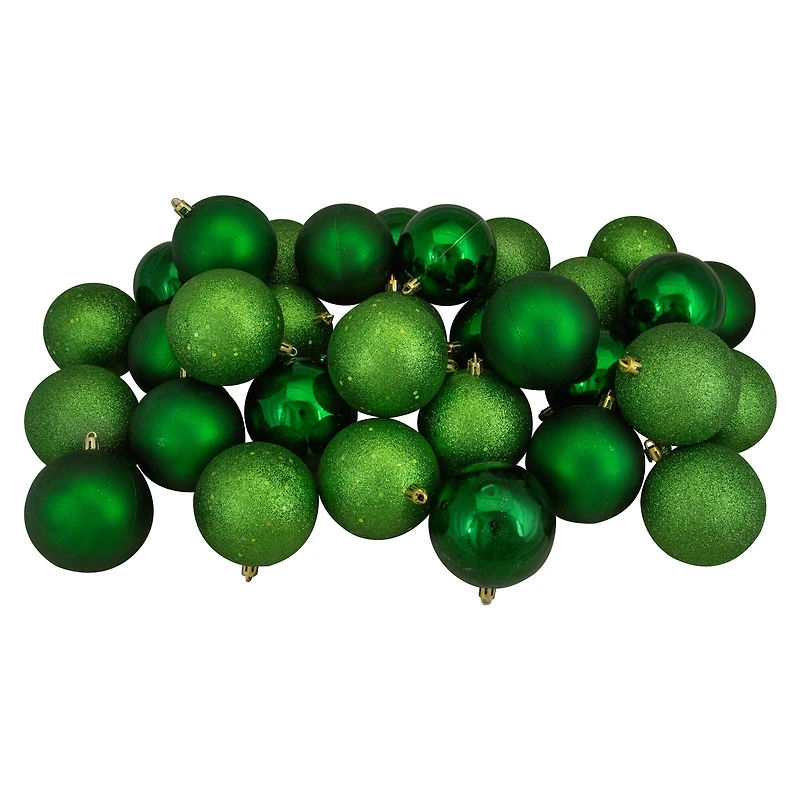 32ct. 3.5" Christmas Green Shatterproof 4-Finish Christmas Ball Ornaments