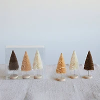 Hello Honey® 5.5" Brown, Tan & Cream Sisal Bottle Brush Tree Set with Wood Bases