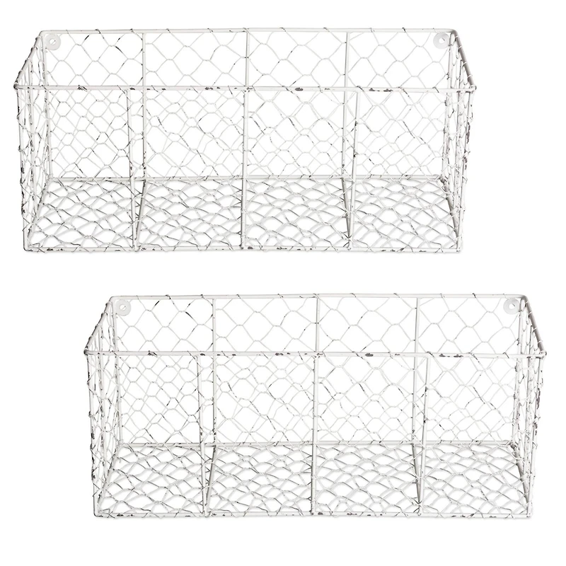 DII® Antique White Wall Mount Chicken Wire Baskets