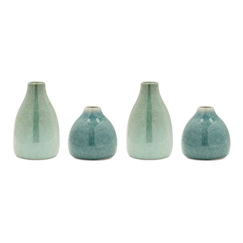 Blue Green Ceramic Bud Vase Set