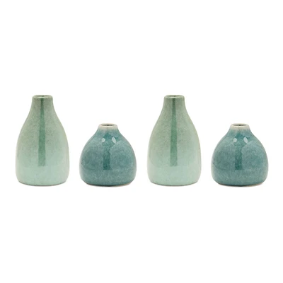Blue Green Ceramic Bud Vase Set