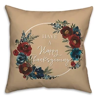 Happy Thanksgiving Floral Wreath Throw Pillow