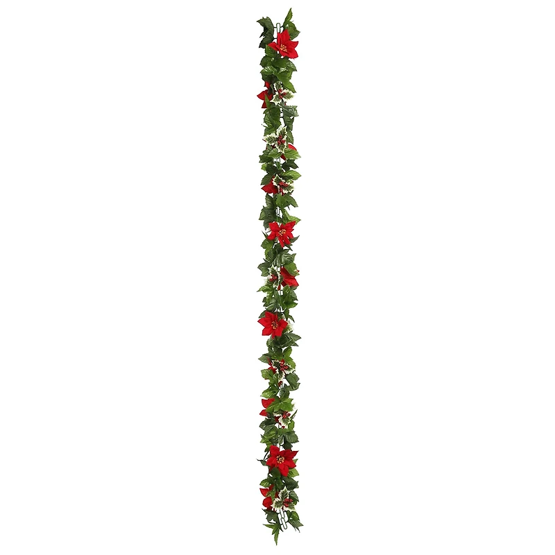 6ft. Green & Red Poinsettia & Holly Chain Garland by Ashland®