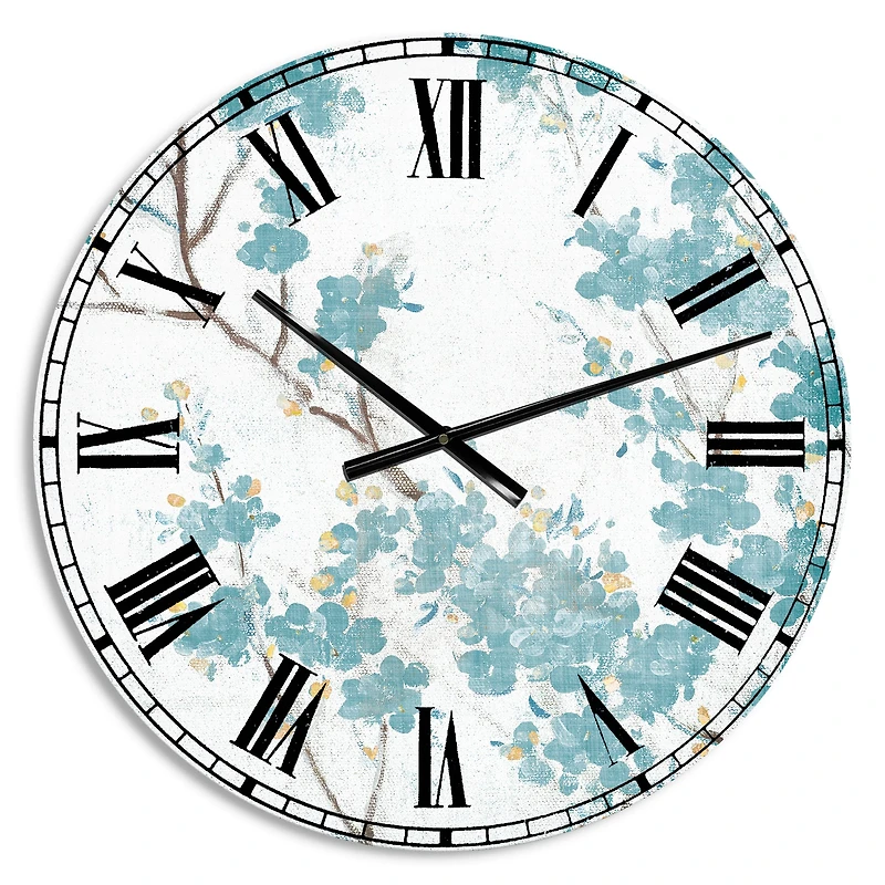 Designart Teal Cherry Blossoms II Traditional Wall Clock