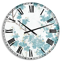 Designart Teal Cherry Blossoms II Traditional Wall Clock