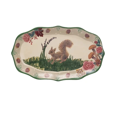 Hello Honey® 12" Multicolor Woodland Flora & Fauna Ceramic Platter