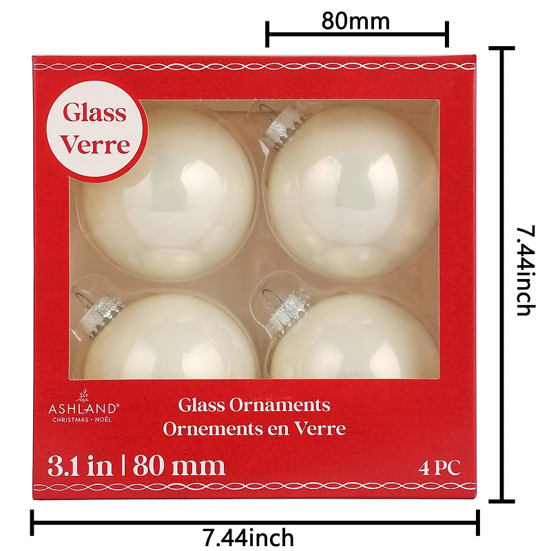 4 Pack 3.1" Shiny Glass Ball Ornaments by Ashland