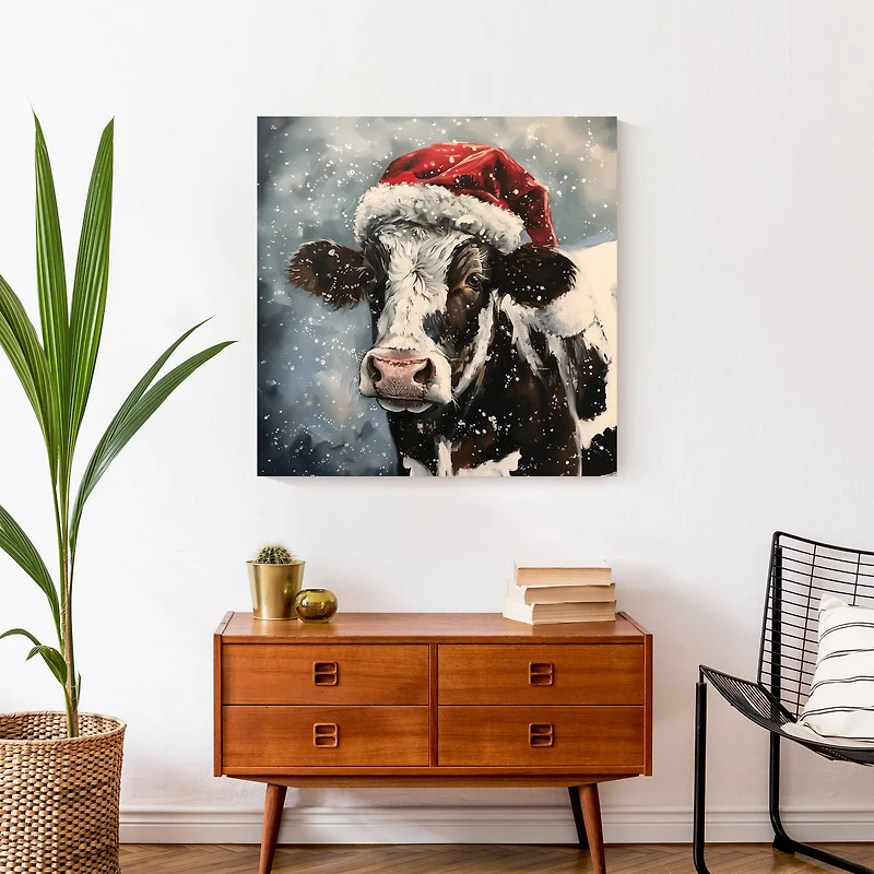 Painty Christmas Cow 24" x 24" Canvas Wall Art