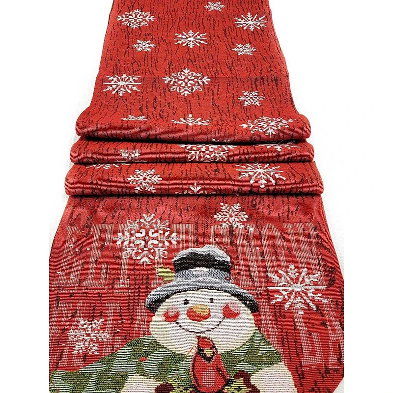 Wizardi 13.75" x 67" Snowman Christmas Red Table Runner