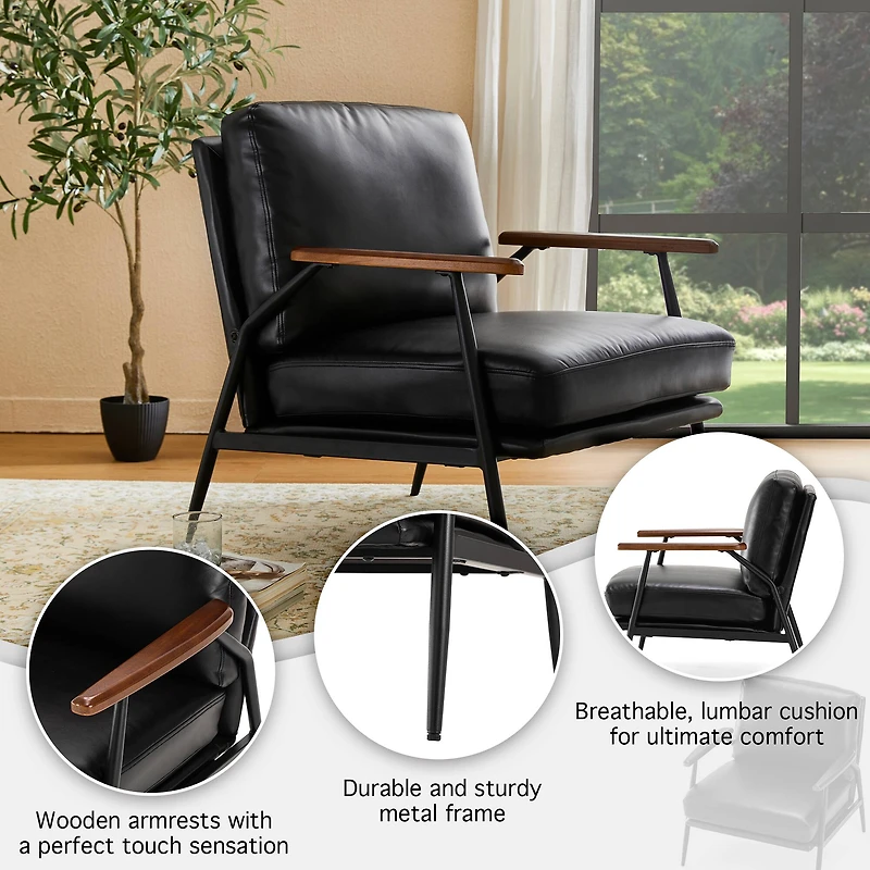 Glitzhome® 28" Modern Black Faux Leather Accent Armchair