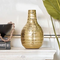 13" Gold Metal Snakeskin Inspired Vase with Dimensional Linear Accents