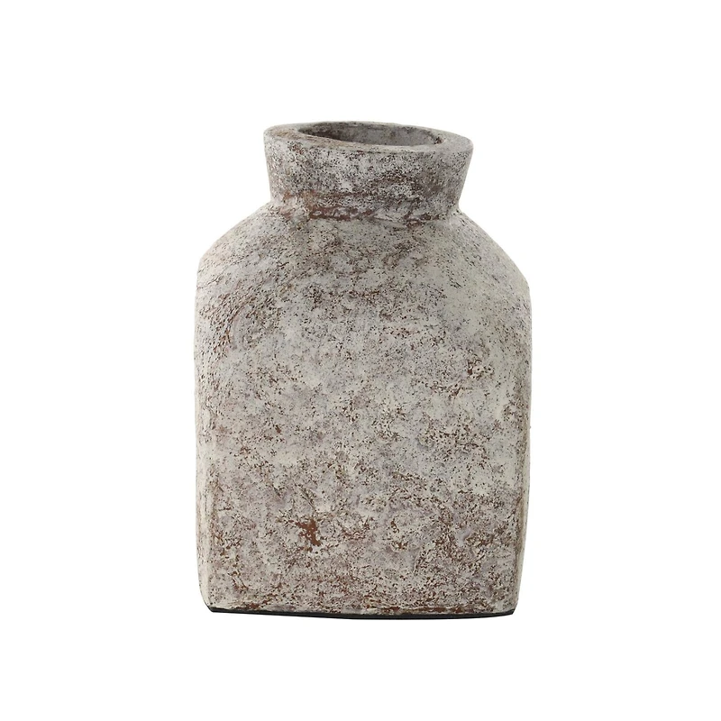 9.75" Brown Ceramic Antique Style Textured Square Vase