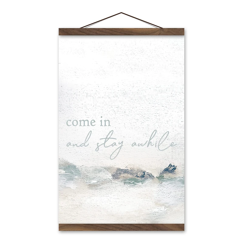 Stay Awhile Abstract Teak Hanging Canvas