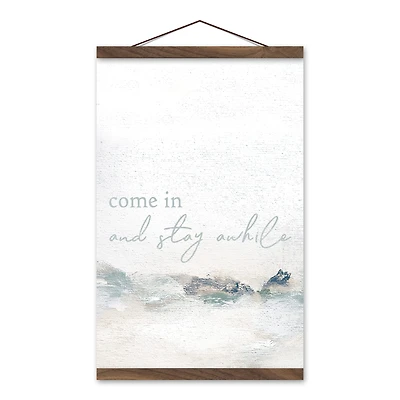 Stay Awhile Abstract Teak Hanging Canvas