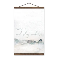 Stay Awhile Abstract Teak Hanging Canvas