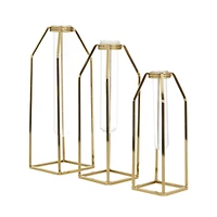 CosmoLiving by Cosmopolitan Set of 3 Gold Stainless Steel Glam Vase, 13" x 5" x 5"