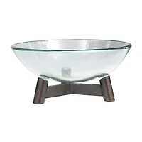 9" Clear Glass Serving Bowl with Bronze Hammered Y-Shaped Stand