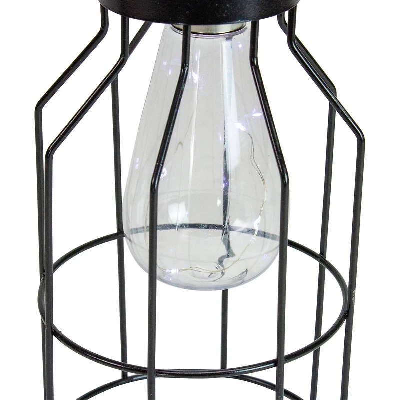 9.5" Black Outdoor Hanging Geometric Solar Lantern with Handle