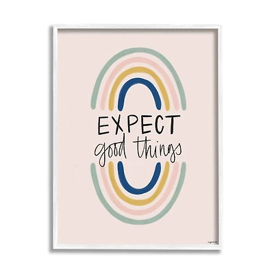 Stupell Industries Expect Good Things Phrase Double Rainbow Reflection in White Frame Wall Art